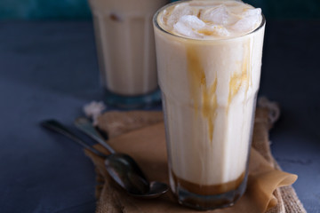 Iced coffee with milk in tall glasses