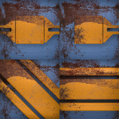 Rusted blue painted metal wall background set