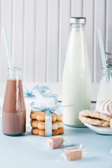 Celebrating with sweets, candies, cookies and milk