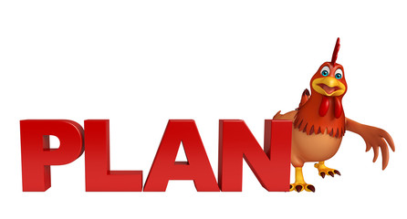 3d rendered illustration of Hen cartoon character with plan sign