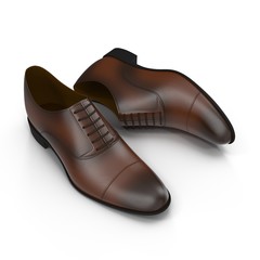 Male leather shoes isolated on a white, 3D illustration