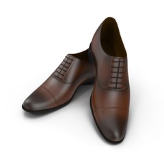 Male leather shoes isolated on a white, 3D illustration