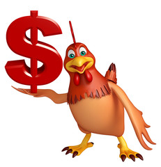 3d rendered illustration of Hen cartoon character with dollar sign