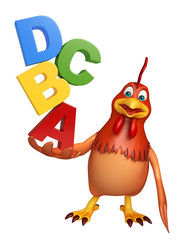 3d rendered illustration of Hen cartoon character with abcd sign