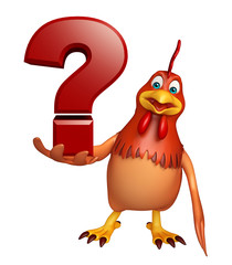 3d rendered illustration of Hen cartoon character with question sign
