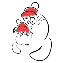 Cat puts a hat on small kitten