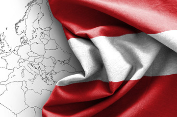 Flag of Austria on map background