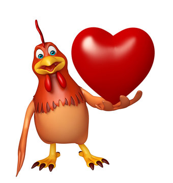 3d rendered illustration of Hen cartoon character with heart