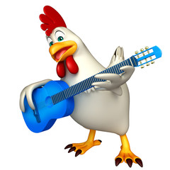 cute Hen cartoon character with guitar
