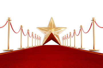 Red carpet and velvet ropes with a golden star