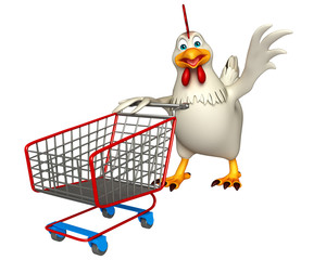 fun Hen cartoon character with trolly