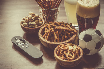 Selection of party food for watching football championship