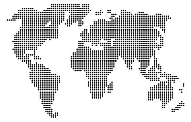 Computer graphic World map of gray round dots