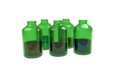 Medical bottles set with mixtures 3D illustration