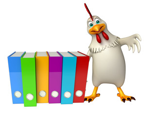 Hen cartoon character with files
