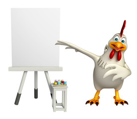cute Hen cartoon character with easel board