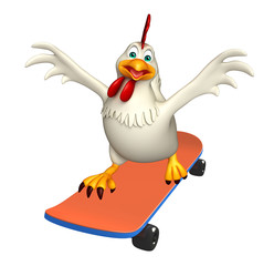 fun Hen cartoon character  with skateboard