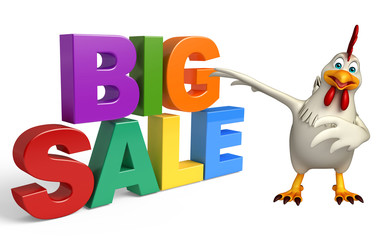 cute  Hen cartoon character with bigsale sign