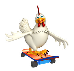 fun Hen cartoon character  with skateboard