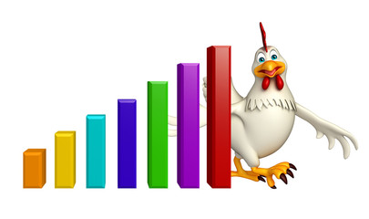 cute Hen cartoon character with graph