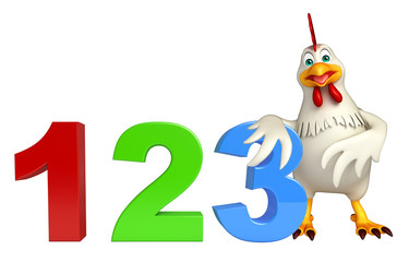  Hen cartoon character  with 123 sign