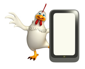 cute Hen cartoon character with mobile