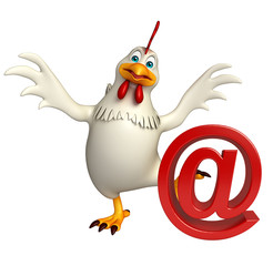 cute Hen cartoon character with at the rate sign