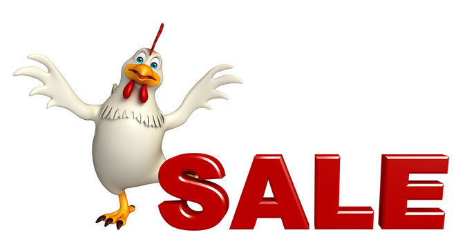 cute  Hen cartoon character with sale sign