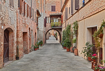 Fototapeta na wymiar street in the village Buonconvento, Siena, Tuscany, Italy