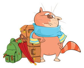Illustration of a Cute Cat.A Traveler. Cartoon Character