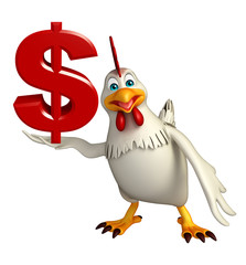Hen cartoon character with dollar sign