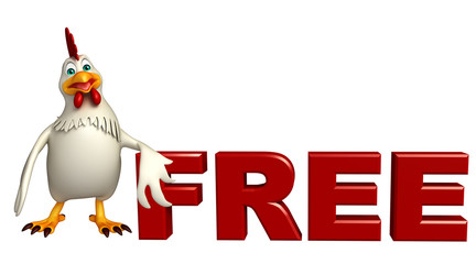 fun  Hen cartoon character with free sign