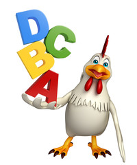  Hen cartoon character with abcd sign