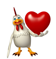 Hen cartoon character with heart