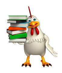 cute Hen cartoon character with books