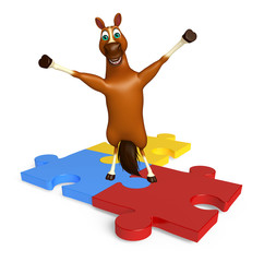 cute Horse cartoon character with puzzle sign