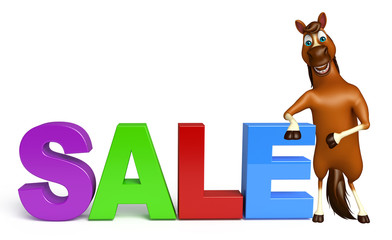 fun Horse cartoon character with sale sign