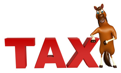 fun Horse cartoon character  with tax sign