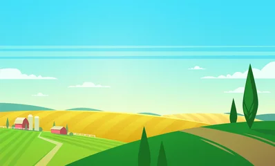  Summer landscape with farmhouse. Vector illustration. © Darumo