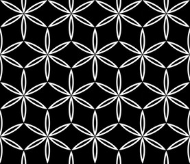 Vector modern seamless sacred geometry pattern flower of life , black and white abstract geometric background, pillow print, monochrome retro texture, hipster fashion design