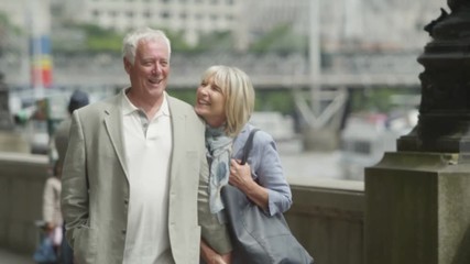 Happy romantic mature couple spending time together outdoors in the city - Powered by Adobe