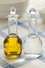 Bottles with olive oil and vinegar