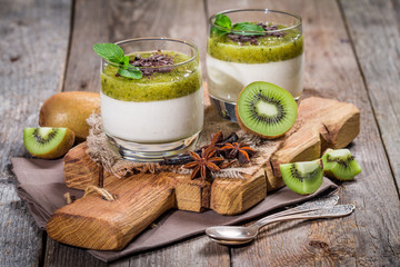 Fruit dessert green panna cotta