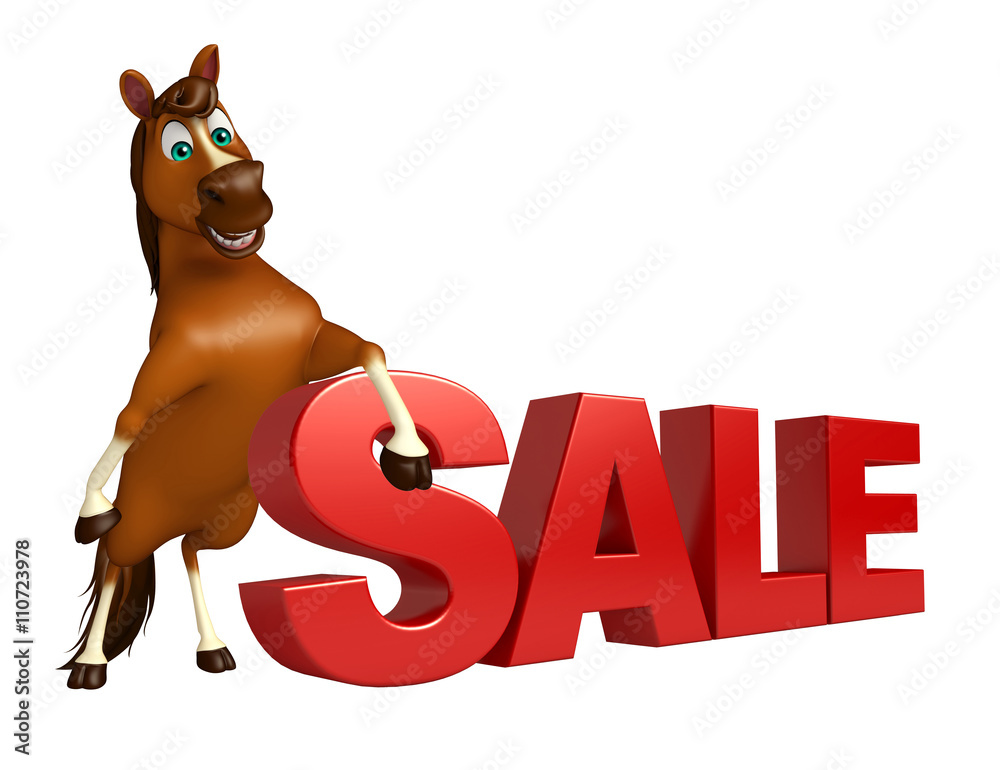 Poster fun Horse cartoon character with sale sign