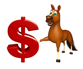 cute Horse cartoon character with dollar sign