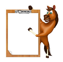 Horse cartoon character with exam pad