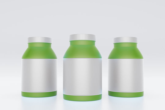 Green bottles with white labels