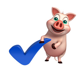  Pig cartoon character with right sign