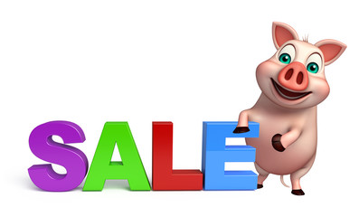 cute  Pig cartoon character with sale sign