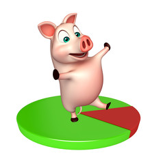 fun Pig cartoon character with circle sign